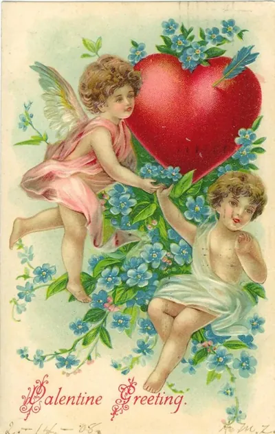 Valentine Greeting with cherubs and red heart