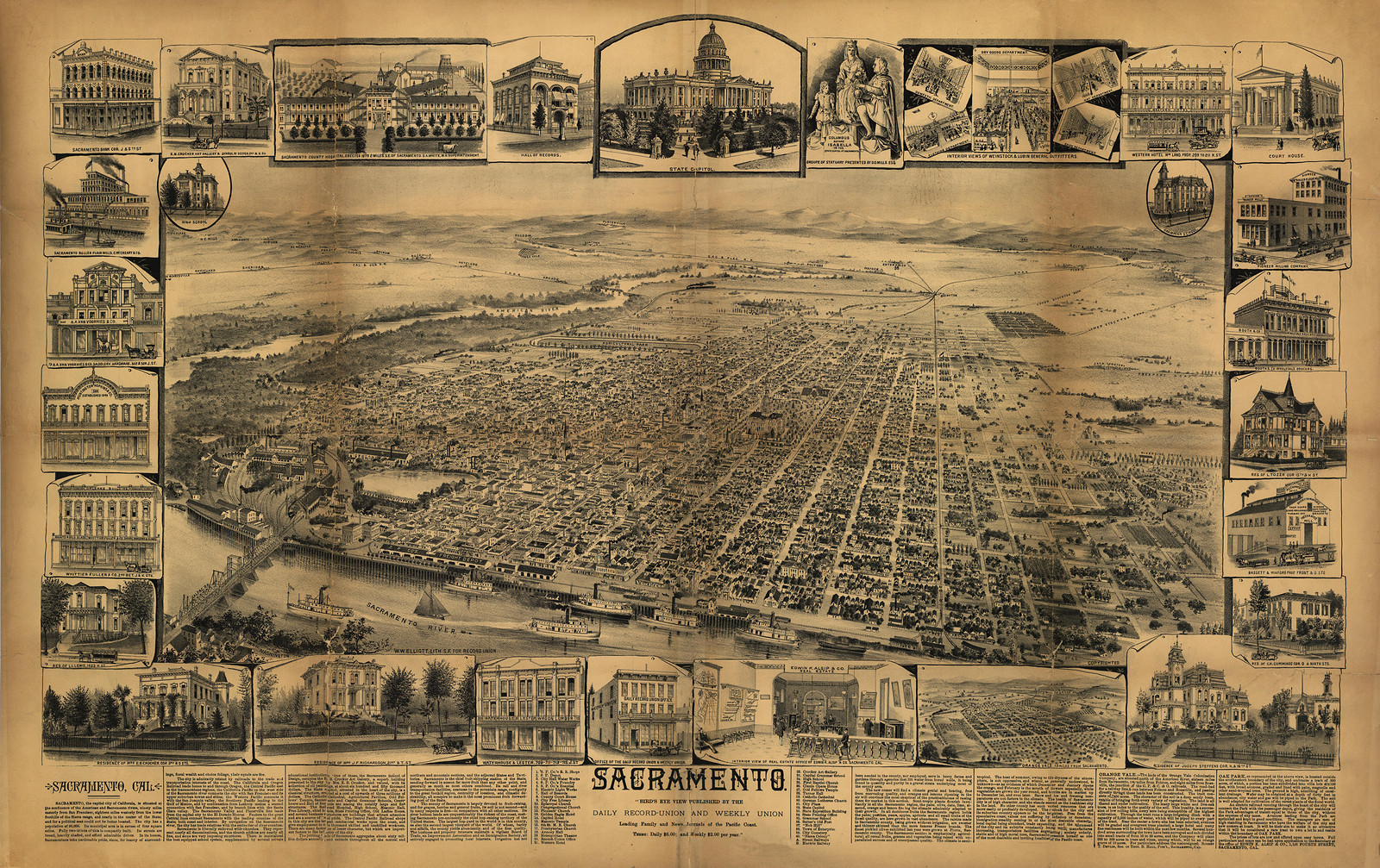 CA Sacramento 1890 MAP, 1890 — antique map