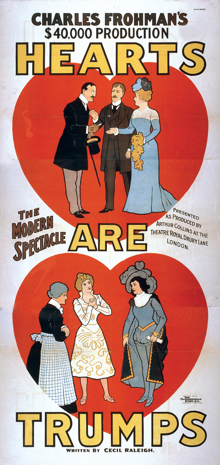 Charles Frohman's $40,000 production, Hearts Are Trumps, written by Cecil Raleigh, 1900 — vintage poster