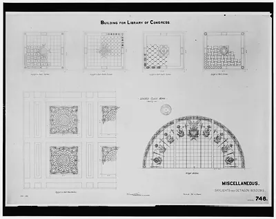 [Library of Congress (Washington, D.C.). Leaded glass work. Skylights and octagon windows. Elevation and reflected ceiling plans. Working drawing]