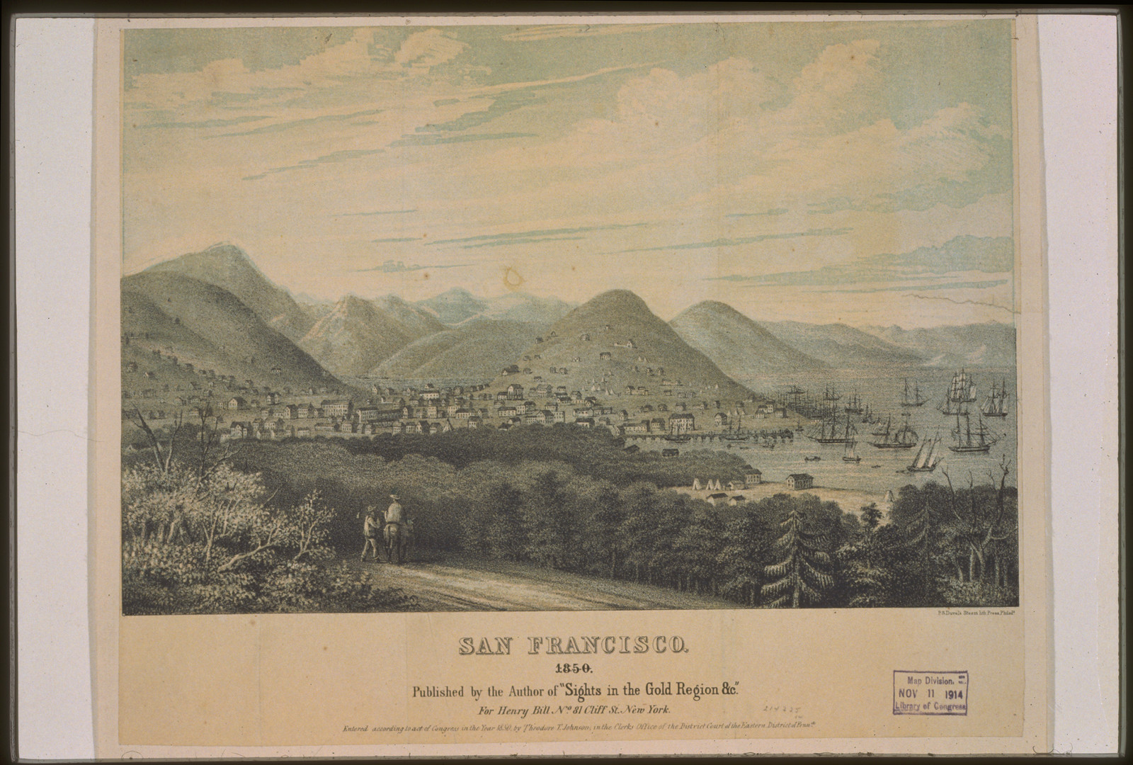 San Francisco, 1850 / P.S. Duval's Steam Lith. Press, Philada., New York : Published by the Author of Sights in the Gold Region & c. for Henry Bill, c1850. — antique lithograph