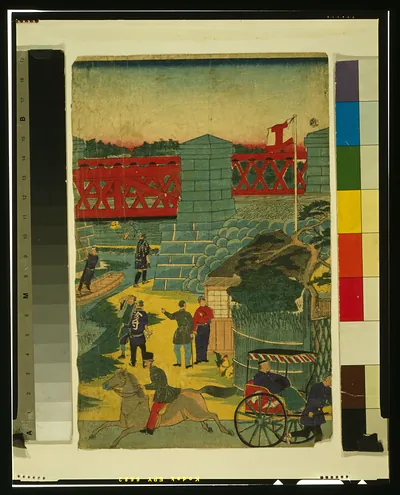 [Village scene in Japan showing people engaged in various activities]