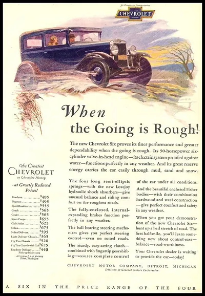Chevrolet car advertisement, "When the Going is Rough