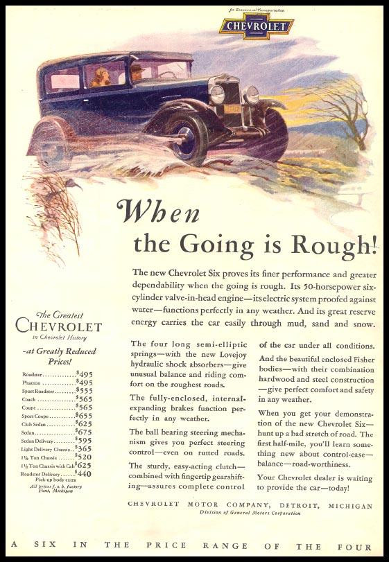Chevrolet car advertisement, "When the Going is Rough — historic image