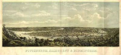 Pittsburgh, Allegheny & Birmingham, 1871 panoramic bird's-eye view