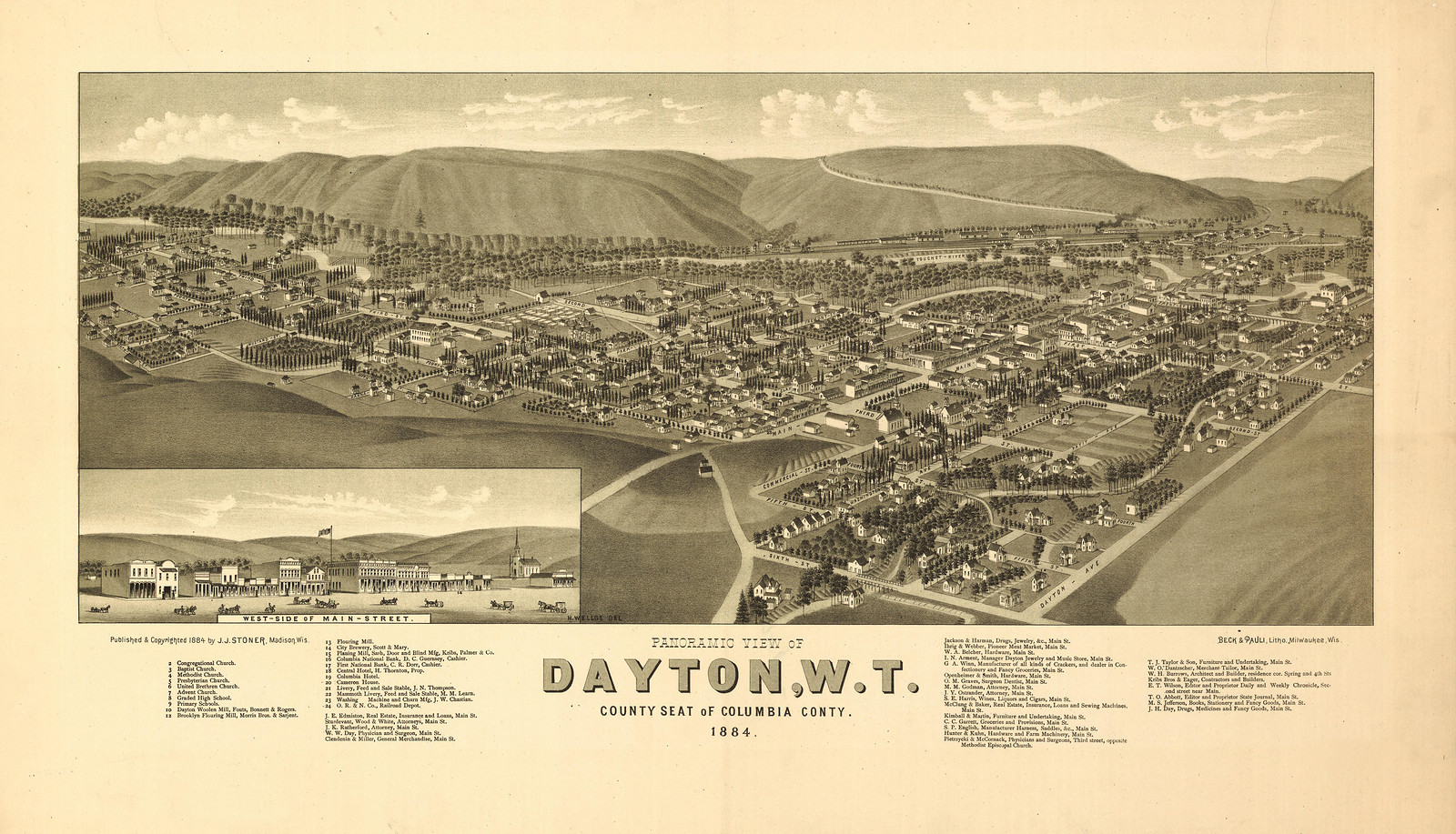 Dayton, Washington, 1884, 1884 — antique map