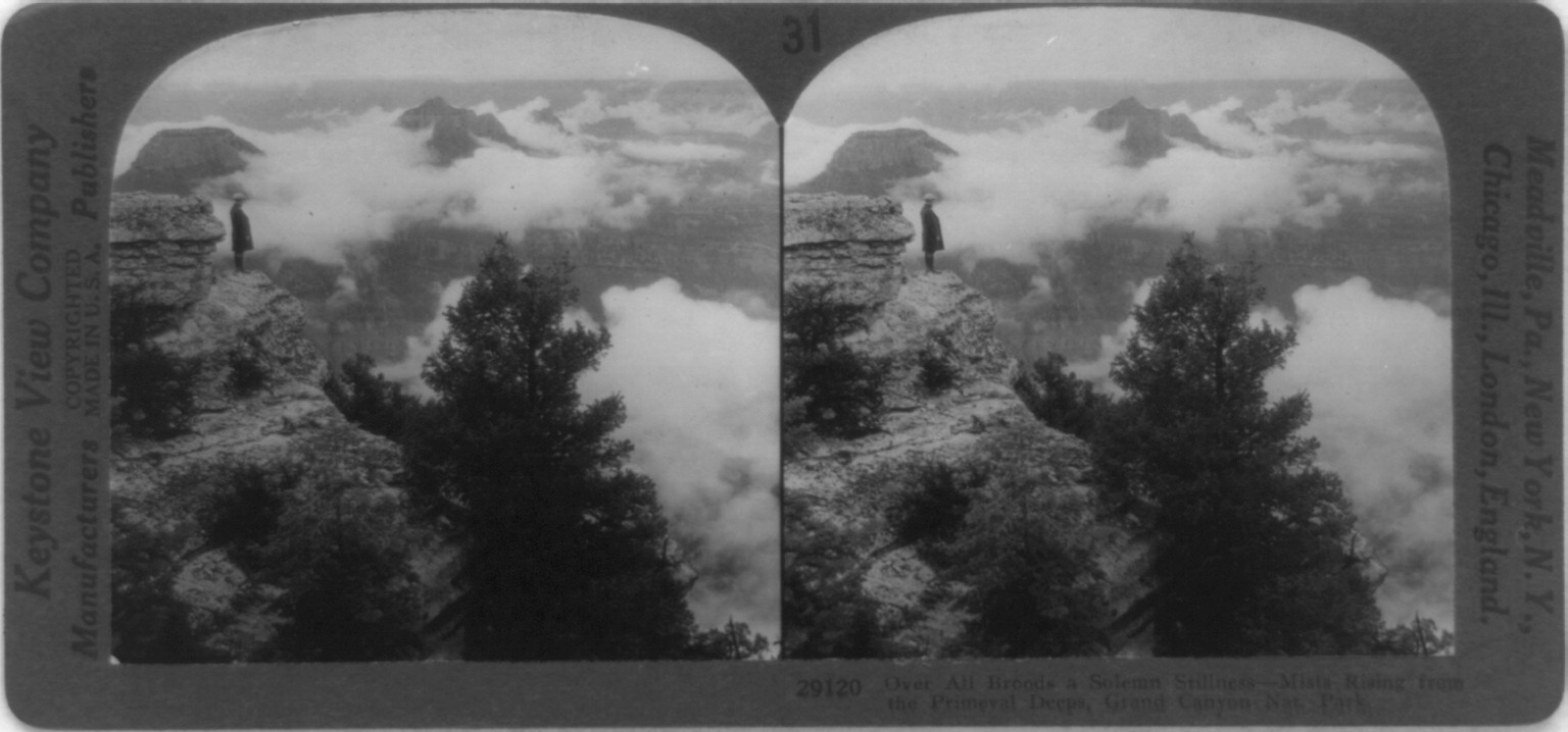 Over all broods a solemn stillness - mists rising from the primeval deeps, Grand Canyon Nat. Park, Meadville, Pa. : Keystone View Co., c1926. — historic photograph