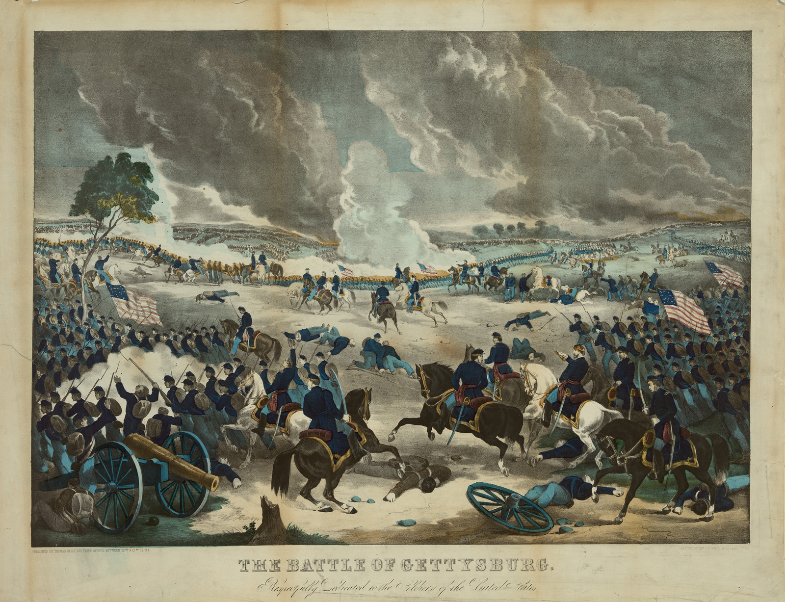 The Battle Of Gettysburg, c. 1867 — antique lithograph