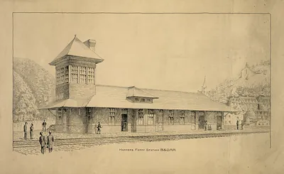 Harpers Ferry Station B&O R.R., pen and ink drawing