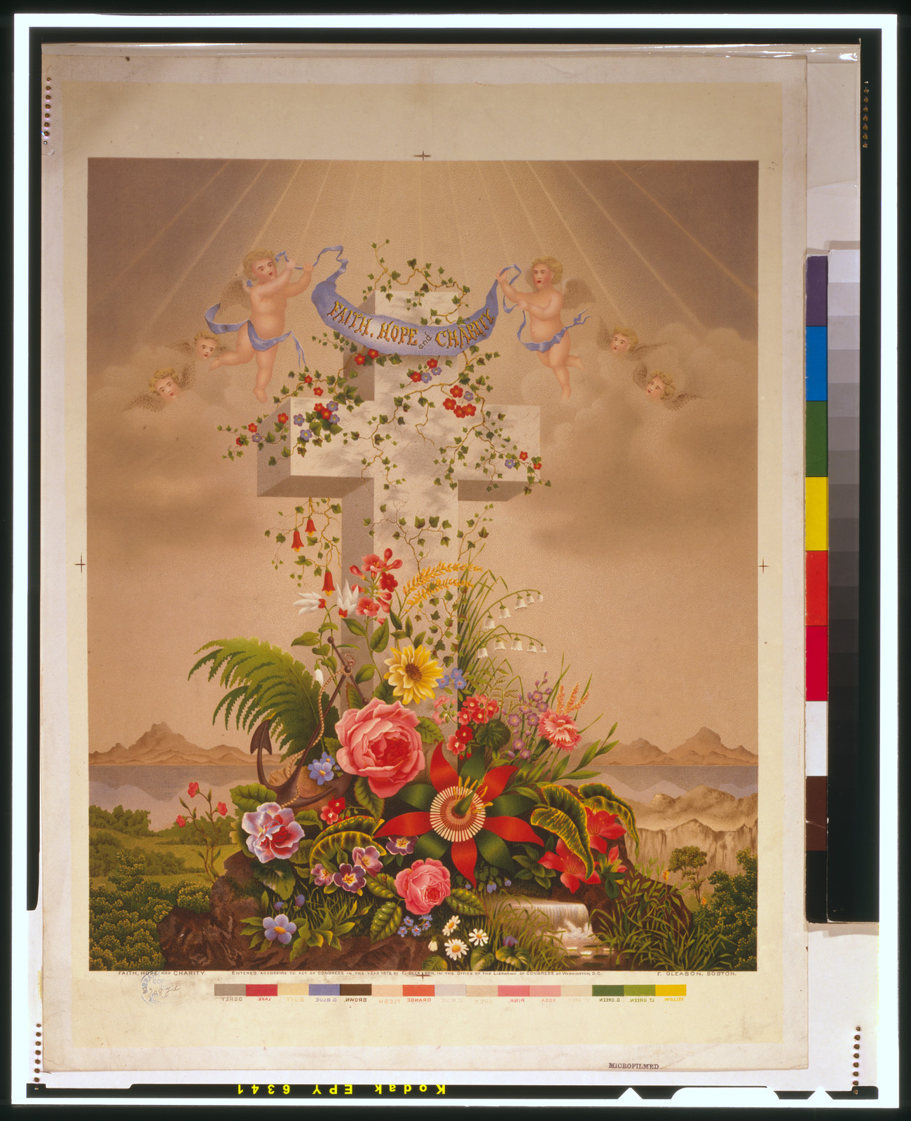 Faith, Hope and Charity / F. Gleason, Boston., c1875. — antique lithograph