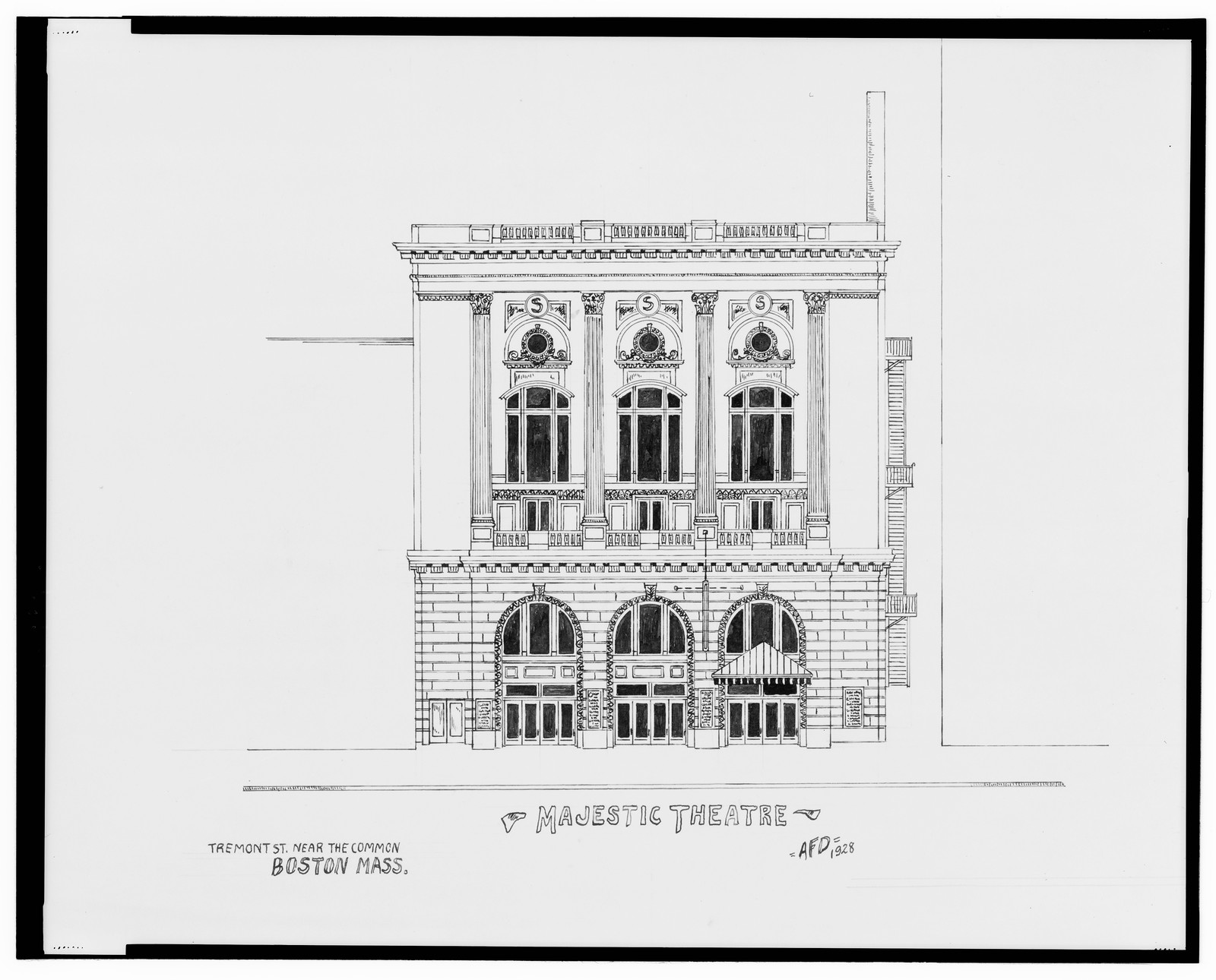 [Majestic Theatre, Tremont St. near the Common, Boston, Massachusetts] / AFD 1928., And Engineering (ADE) Drawings — vintage poster