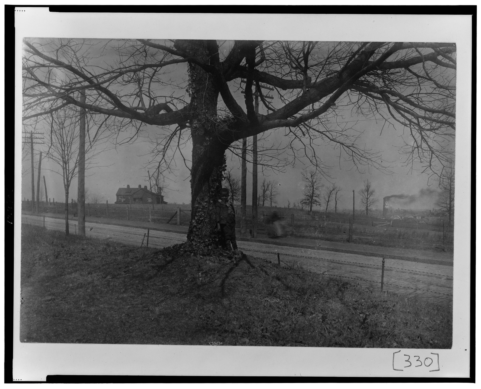 [African American boy leaning against a large tree in Georgia], [1899 or 1900] — historic photograph