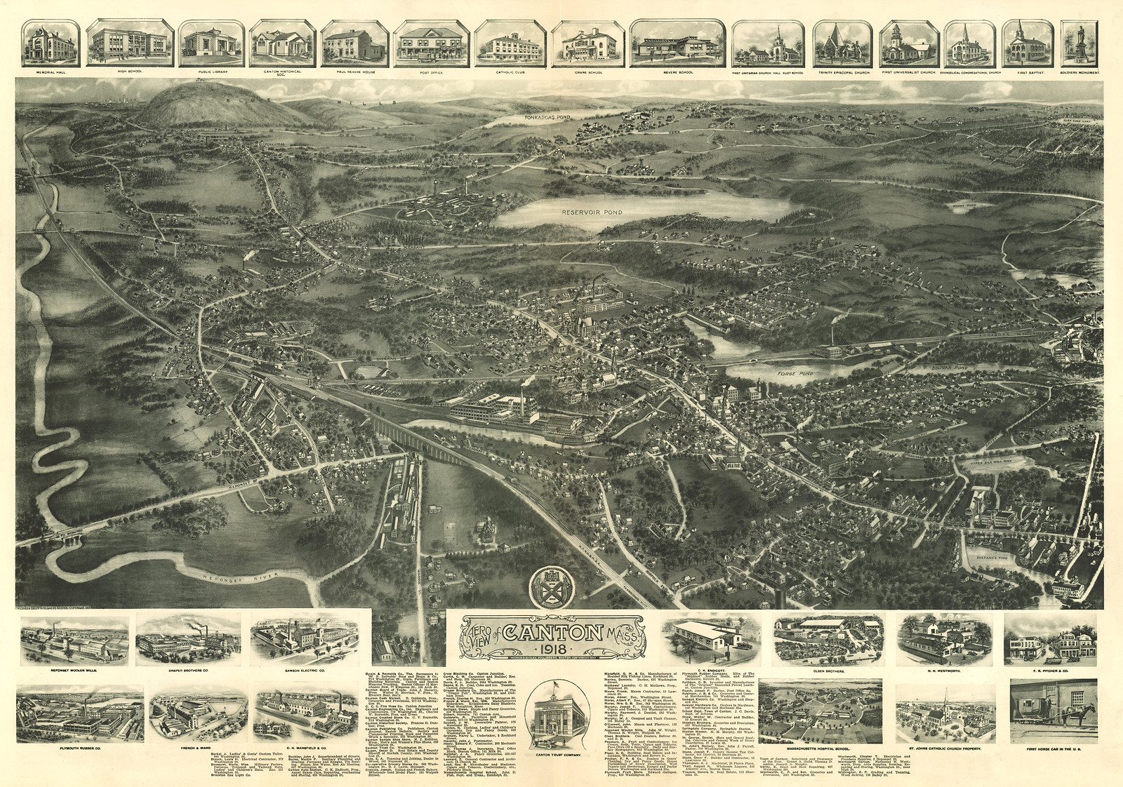Canton, Massachusetts, 1918, 1918 — antique map