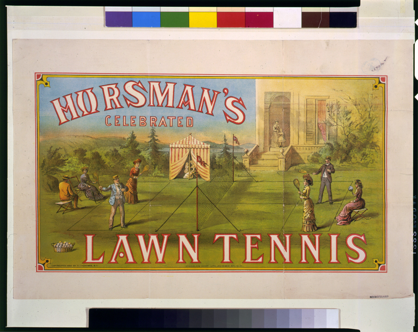 Horsman's celebrated lawn tennis / Charles Hart lith., N.Y., c1882. — antique lithograph