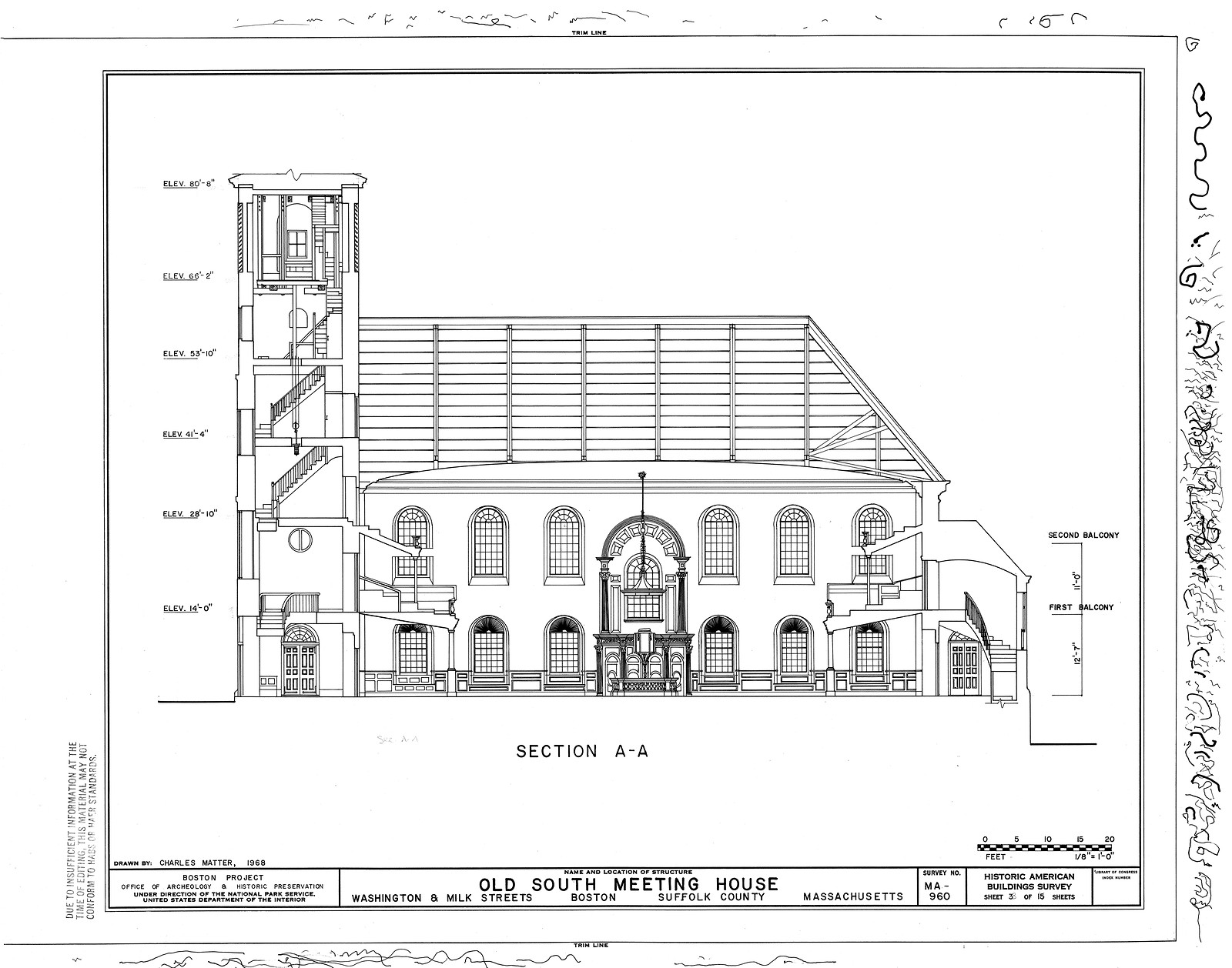Section A-A, Old South Meeting House, Boston — historic image
