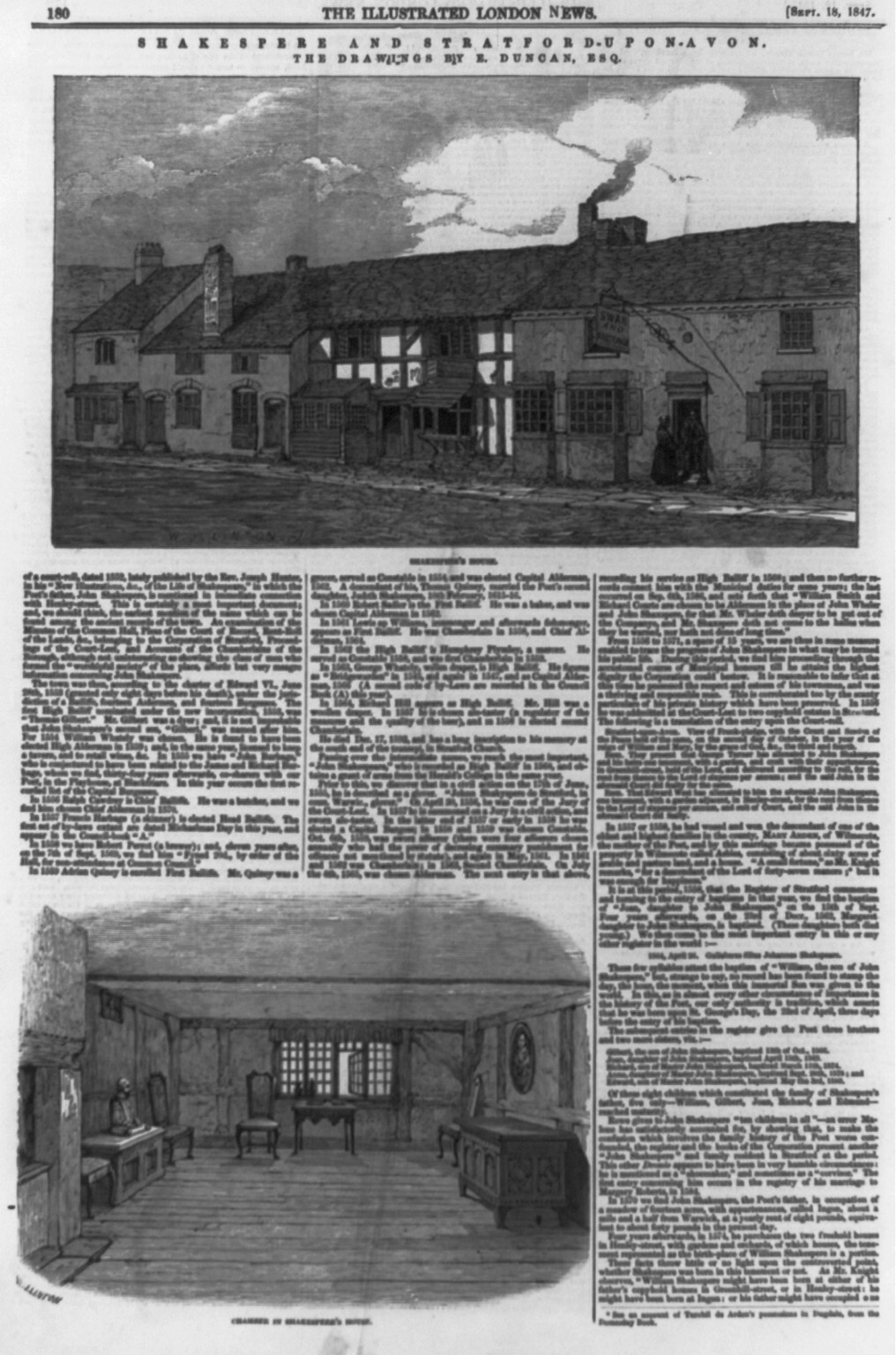 Shakespeare's House, 1847 — antique engraving