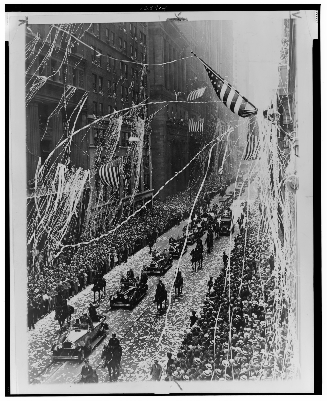 [Aerial view of the ticker tape parade for Admiral Richard E. Byrd, Broadway, New York City] — historic photograph