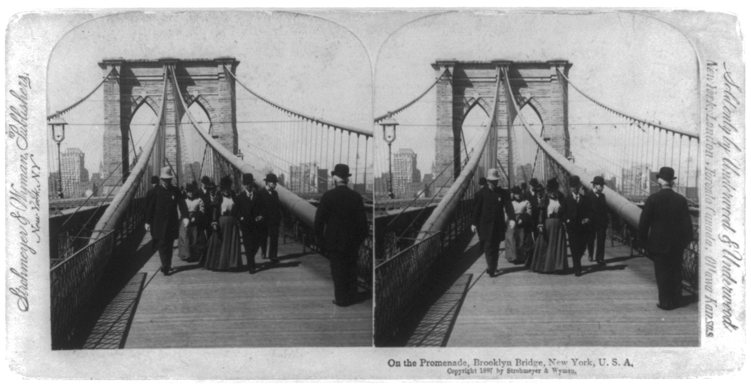 On the Promenade, Brooklyn Bridge, New York, c1897. — historic photograph