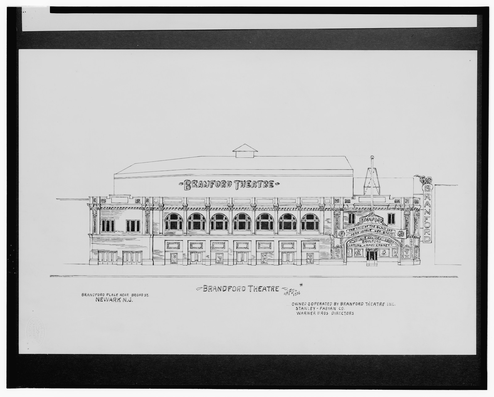 [Brandford Theatre (i.e., Branford Theatre), Branford Place near Broad St., Newark, New Jersey] / AFD 1936., And Engineering (ADE) Drawings — vintage poster