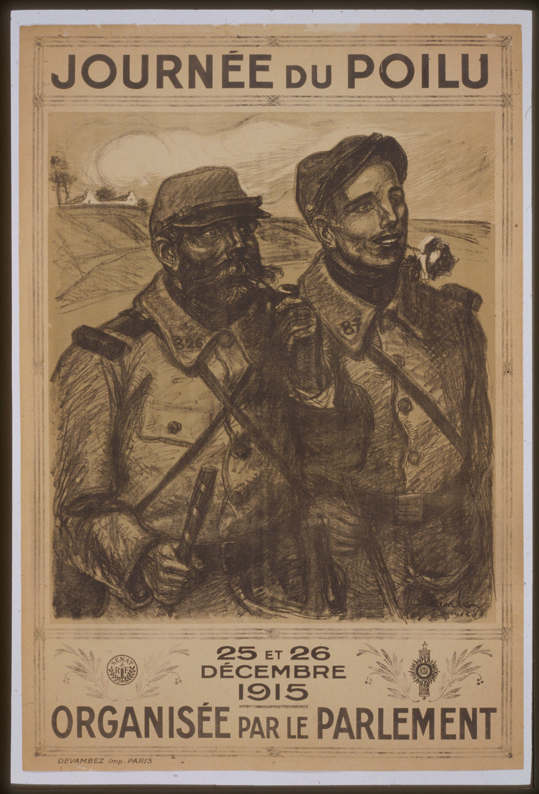 Journeacutee du Poilu. 25 et 26 deacutecembre 1915. Organiseacutee par le parlement, 1915 — vintage poster