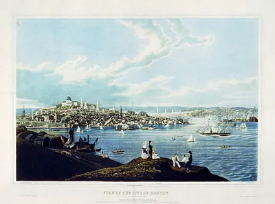 View of the city of Boston from Dorchester heights / painted & engraved by Robt. Havell ; coloured by Havell & Spearing.