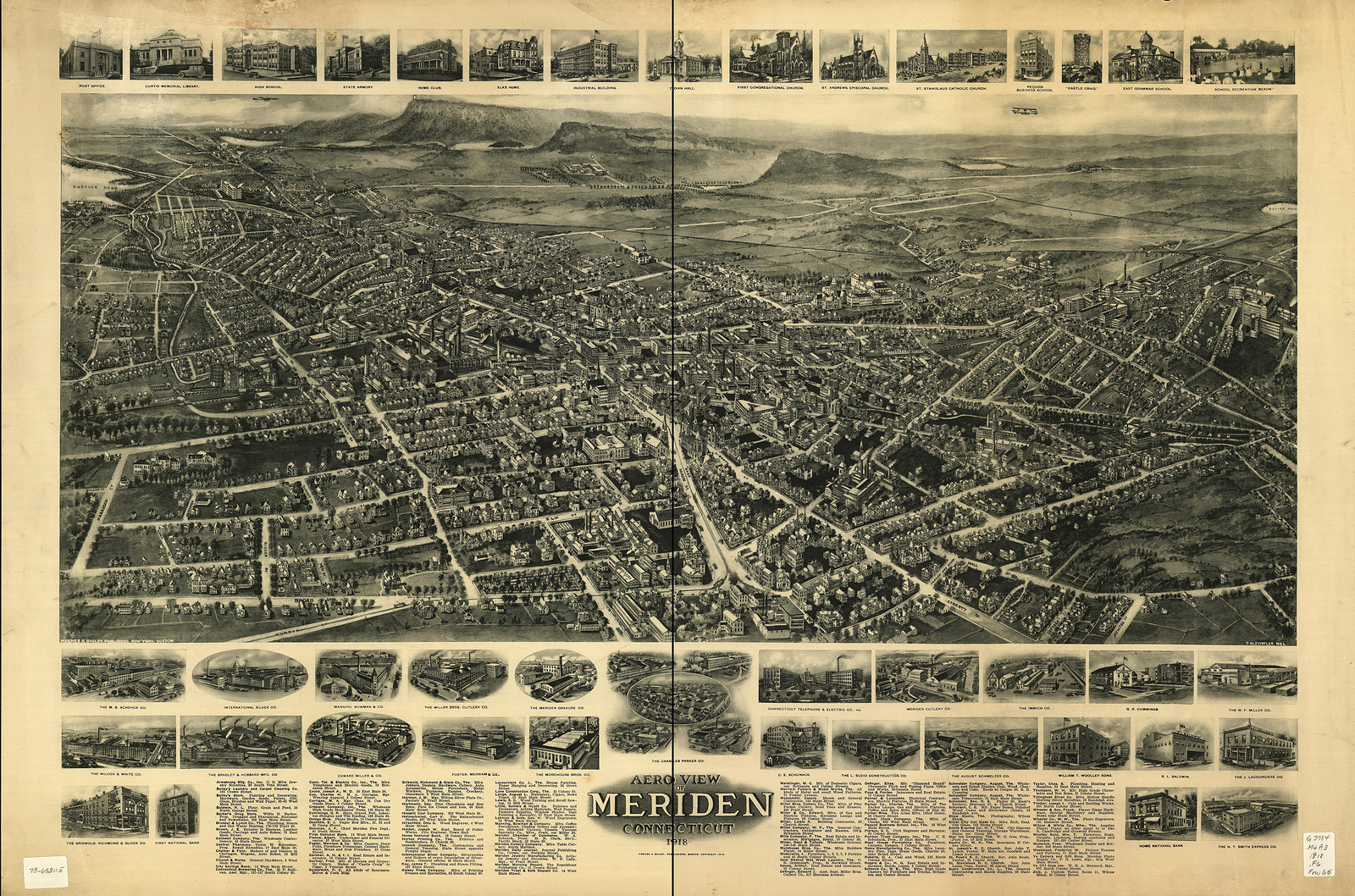 Meriden, Connecticut, 1918, 1918 — antique map