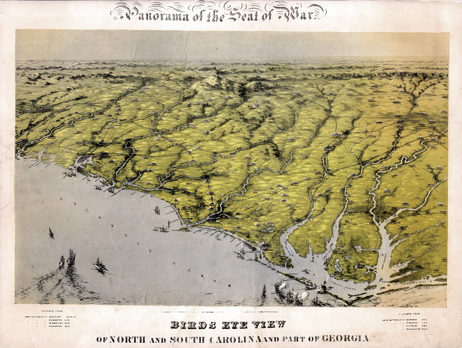 Panorama of the Seat of War: Birds Eye View of North and South Carolina and Part of Georgia — historic image