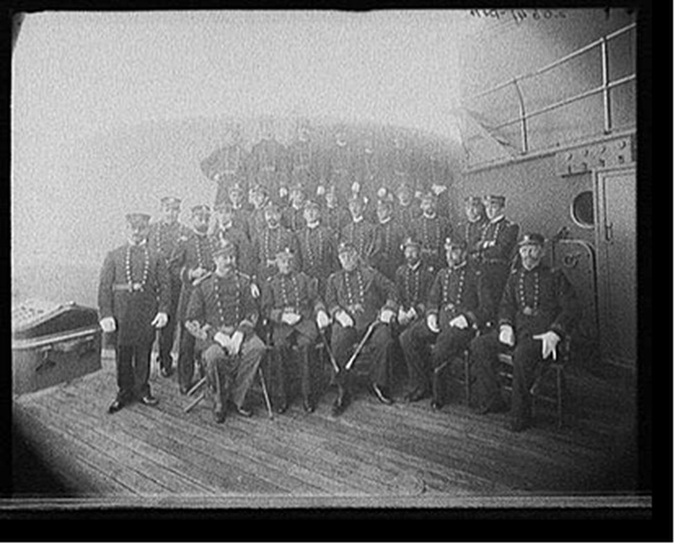 U.S.S. Oregon, Capt. Barker and officers, [between 1896 and 1901] — historic photograph