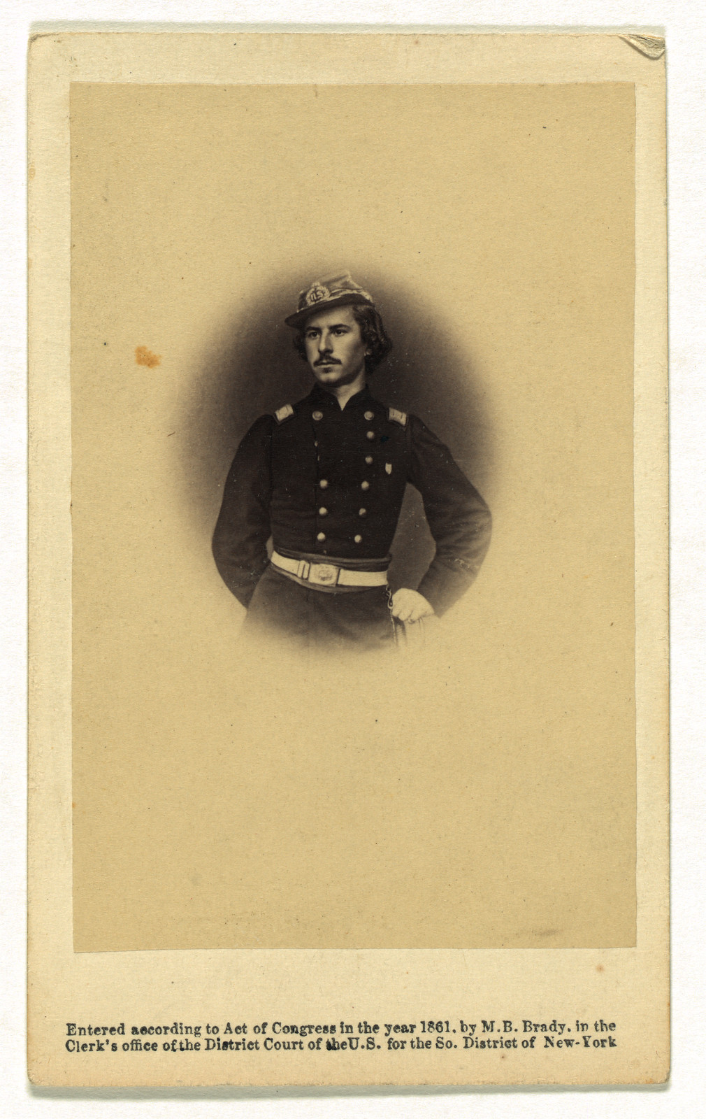 Carte de visite of a soldier in Fire Zouave uniform, 1861 — historic image