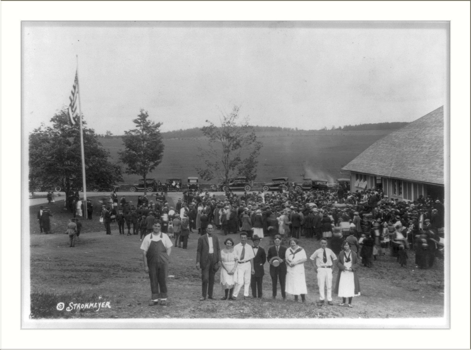 [County or state fair in New England: large group outside fair building] — historic photograph