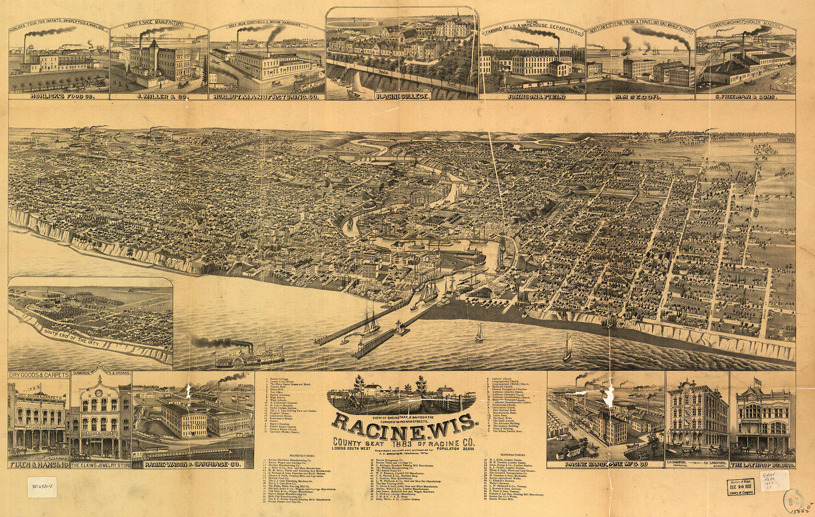 Racine, Wisconsin, 1883, 1883 — antique map