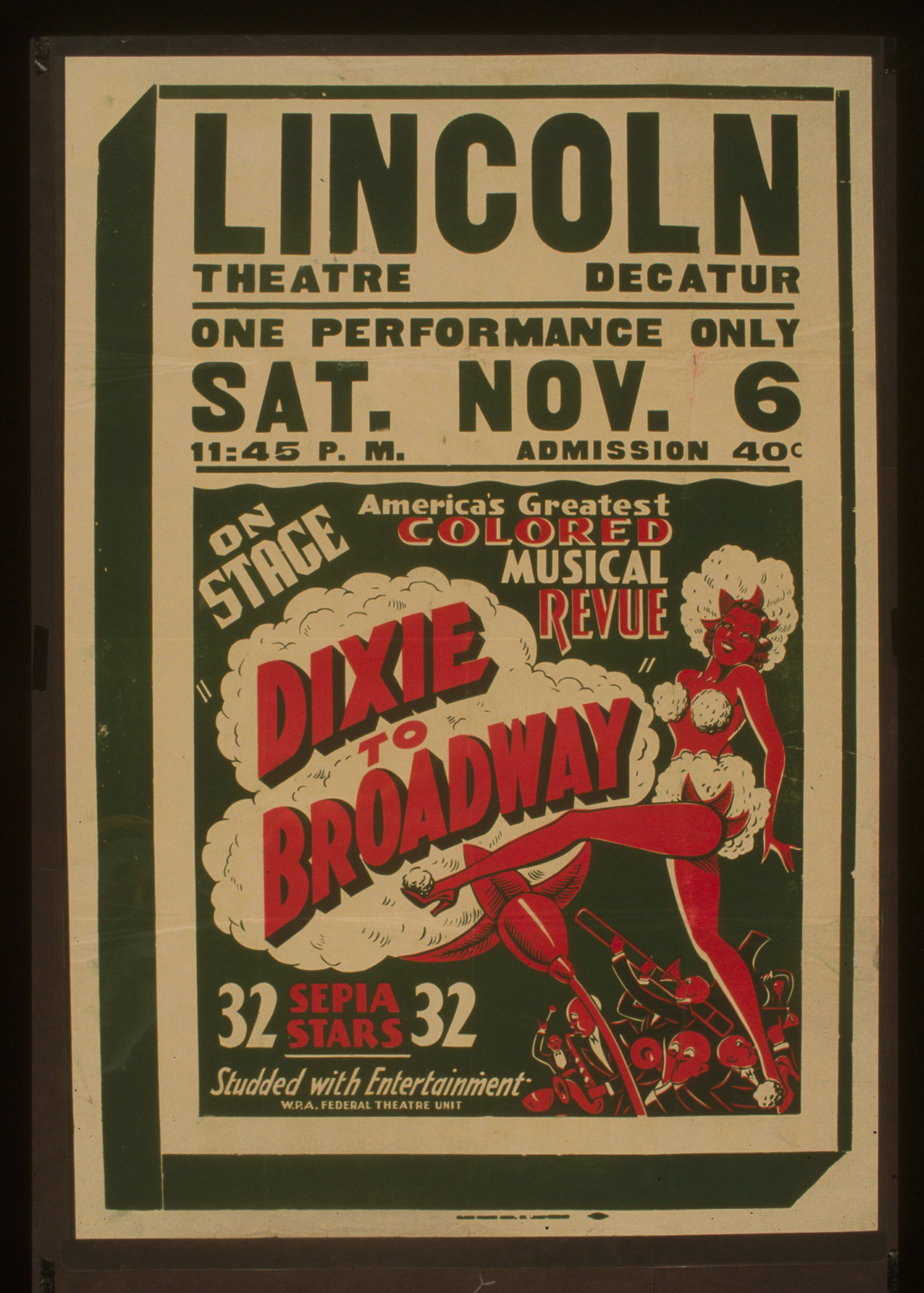 On stage Americas greatest colored musical revue Dixie to Broadway, 1937 — vintage poster
