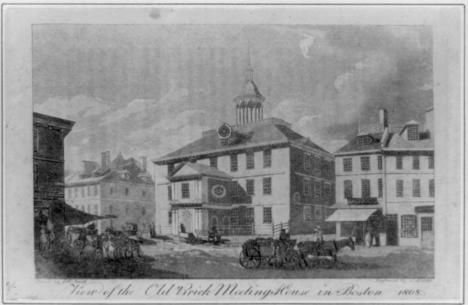 View of the Old Brick Meeting House in Boston, 1808 / drawn by I.R. Smith ; engraved by J. Kidder., [between 1810 and 1840] — historic print
