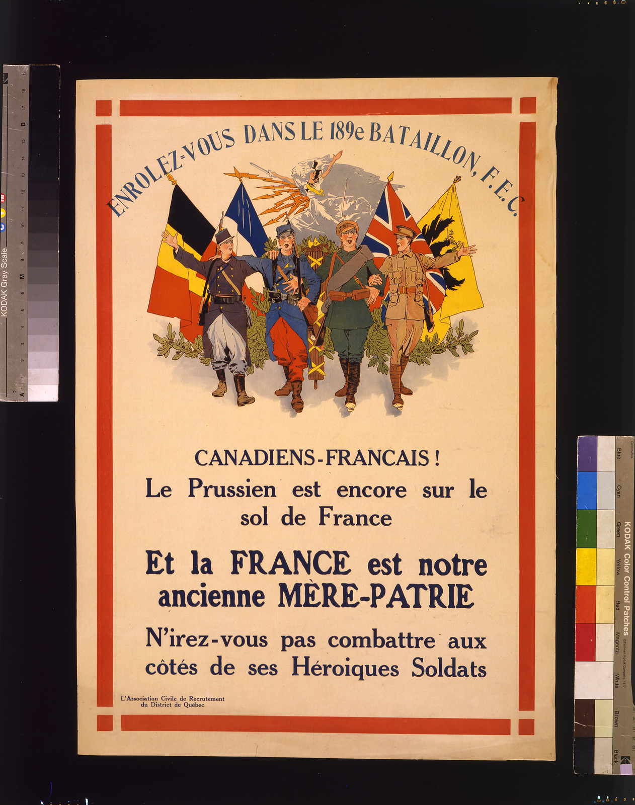 Canadiens-Français! Enrolez-vous dans le 189e Bataillon, 1915 — historic image