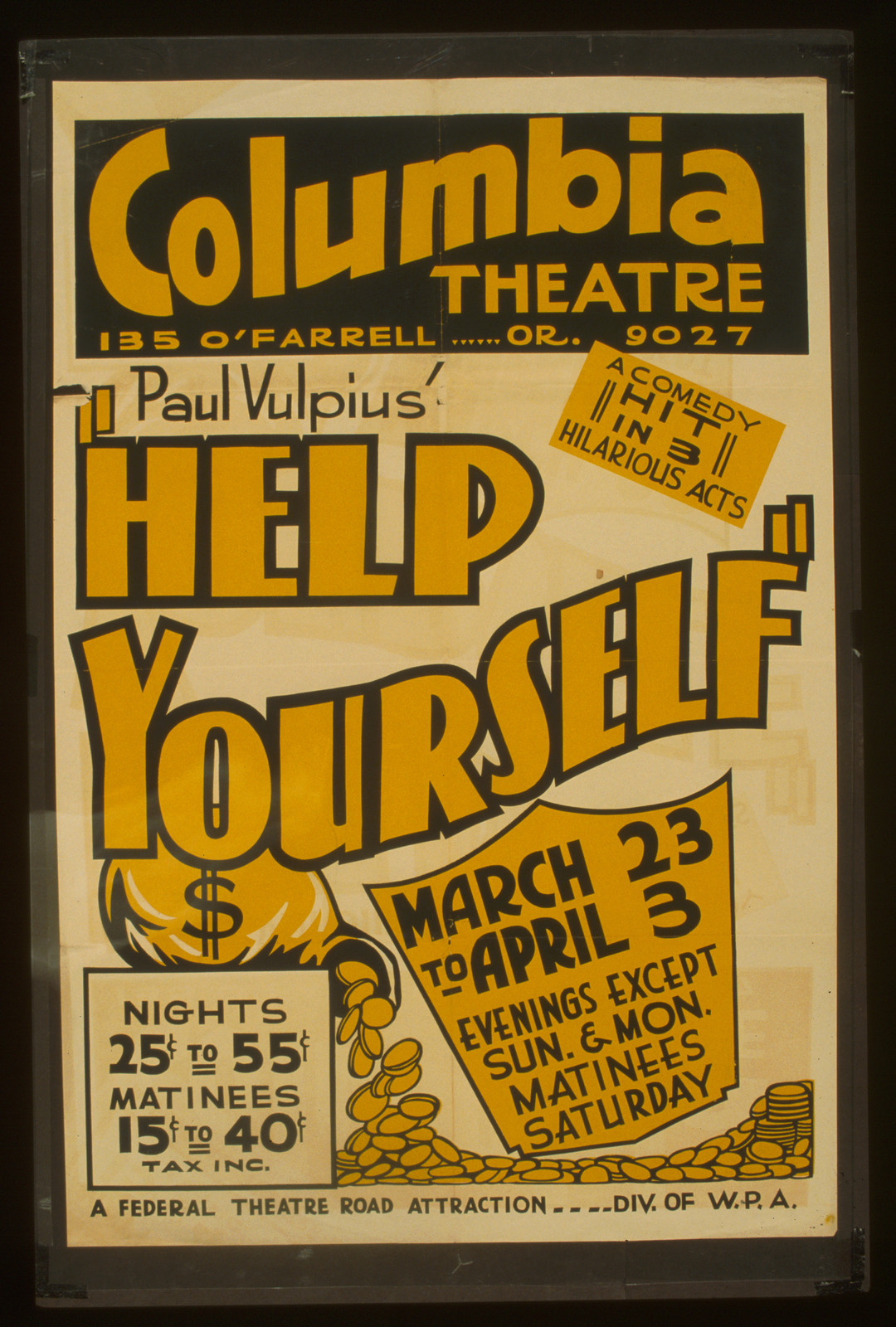 Paul Vulpius Help yourself A comedy hit in 3 hilarious acts., 1937 — vintage poster