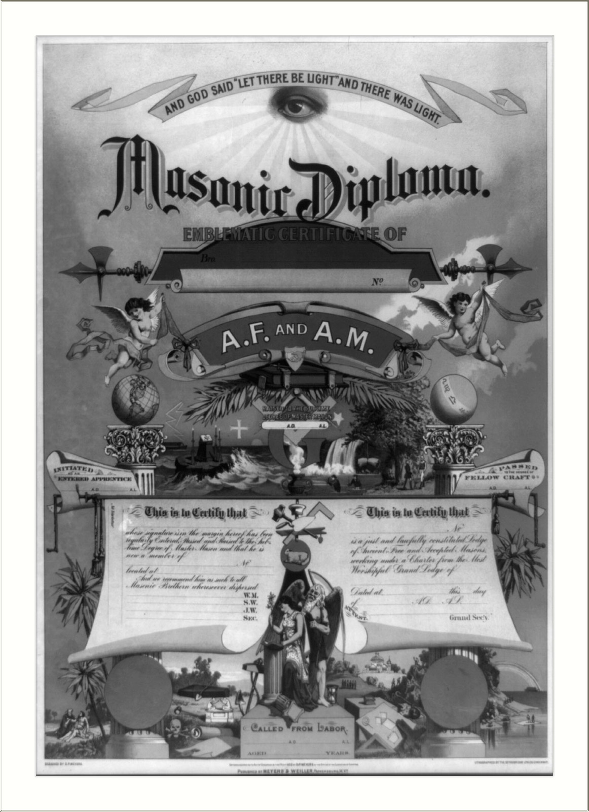 Masonic diploma, c1891 Feb. 22. — historic print