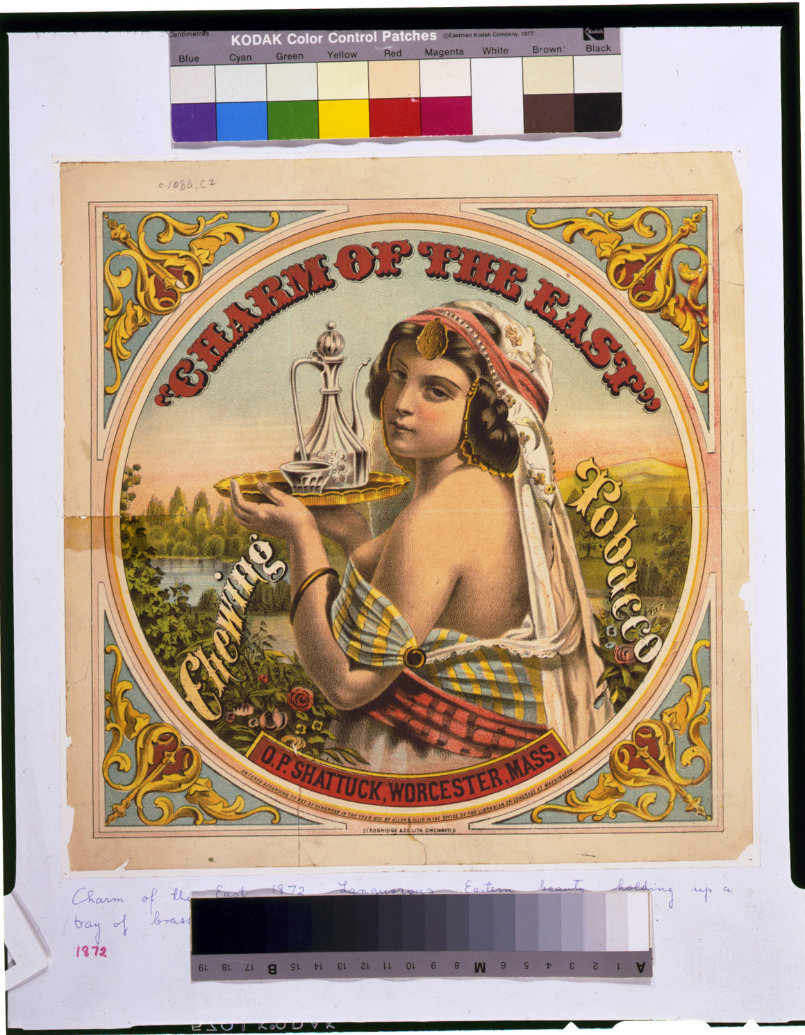 Charm of the East--Chewing tobacco--O.P. Shattuck, Worcester, Mass. / Strobridge & Co. Lith. Cincinnati, O., c1872. — antique lithograph
