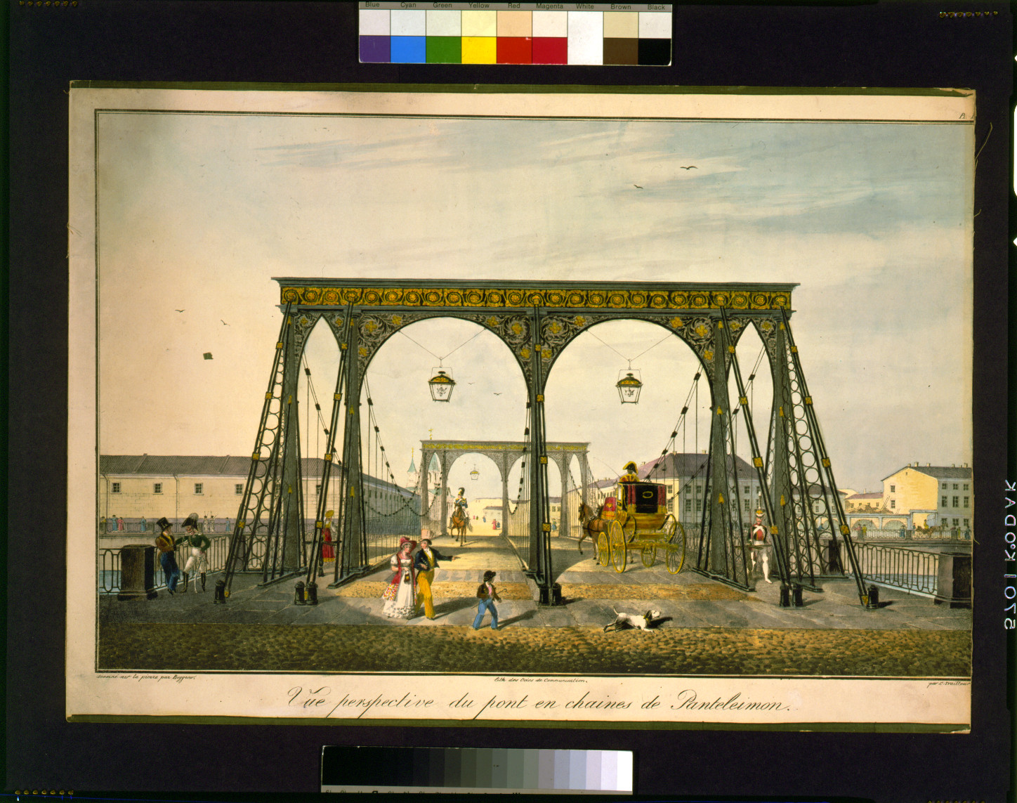 Vue perspective du pont en chaines de Panteleimon / dessiné sur la pierre par Beggrow ; lith des Voies de Communication ; par C. [sic] Traitteur., [1825] — antique lithograph