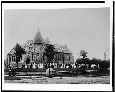 [Crowd outside of library, Jamestown, New York]