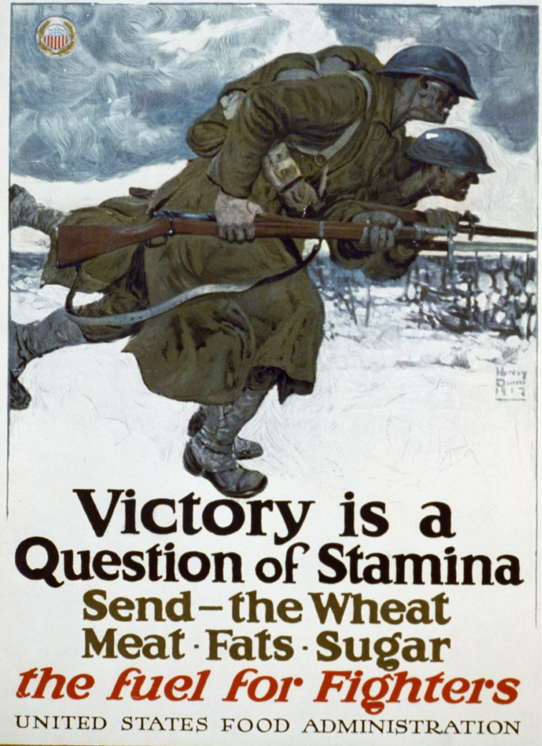 Victory is a question of stamina--Send - the wheat meat fats sugar--The fuel for fighters United States Food Administration / Harvey Dunn 1917., 1917 — vintage poster