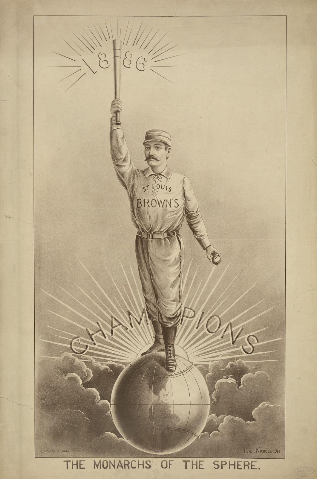 The monarchs of the sphere 1886 St. Louis Browns champions / T.J. Nicholl, des., c1886 Nov. 11. — vintage poster