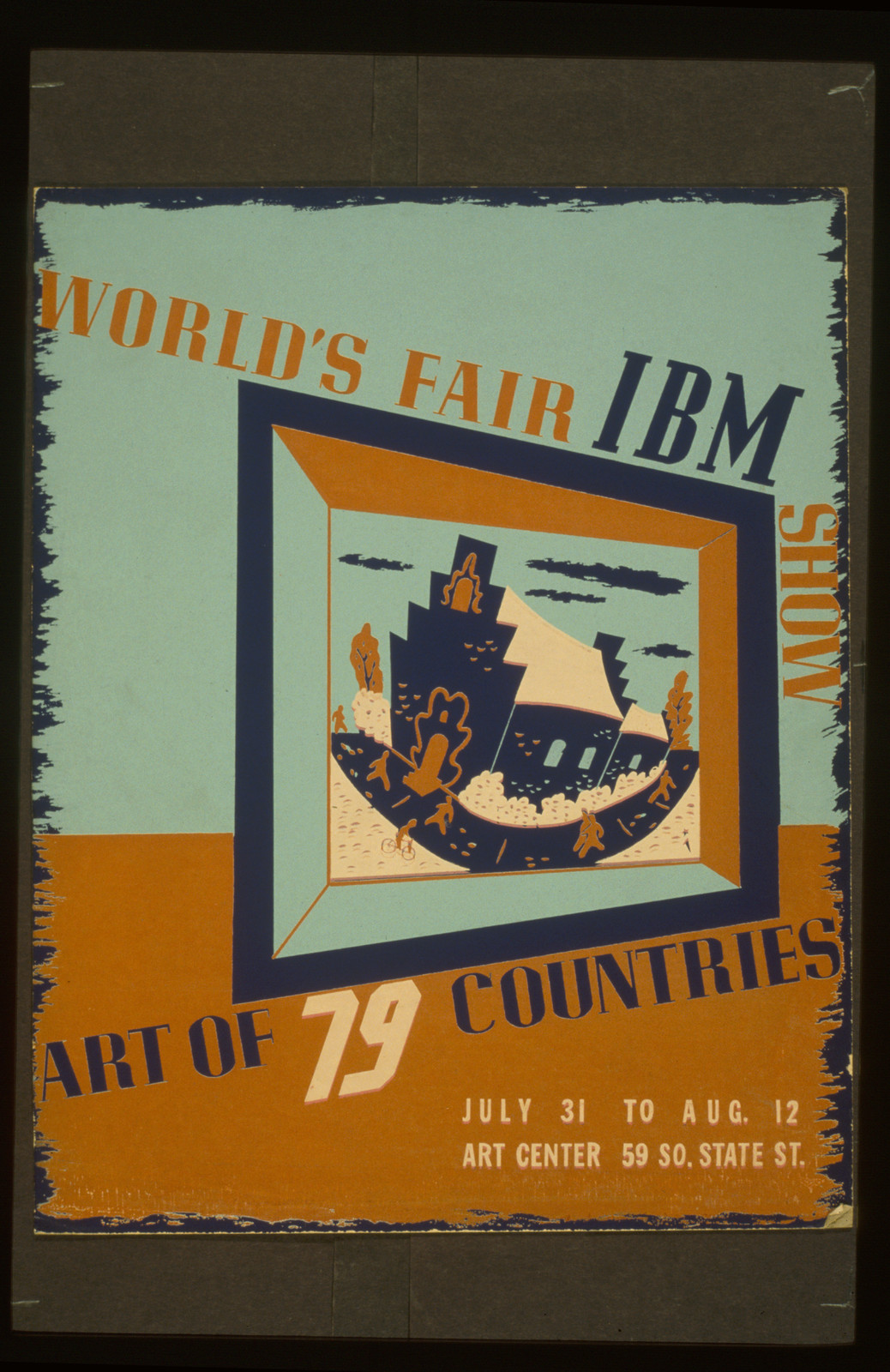 Worlds fair IBM show Art of 79 countries., 1939 — vintage poster