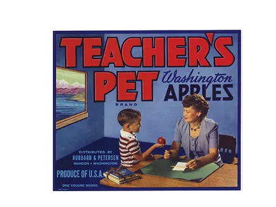 Teacher's Pet Washington Apples crate label