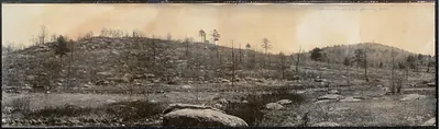 Panoramic view of rocky wooded hillside, Gettysburg