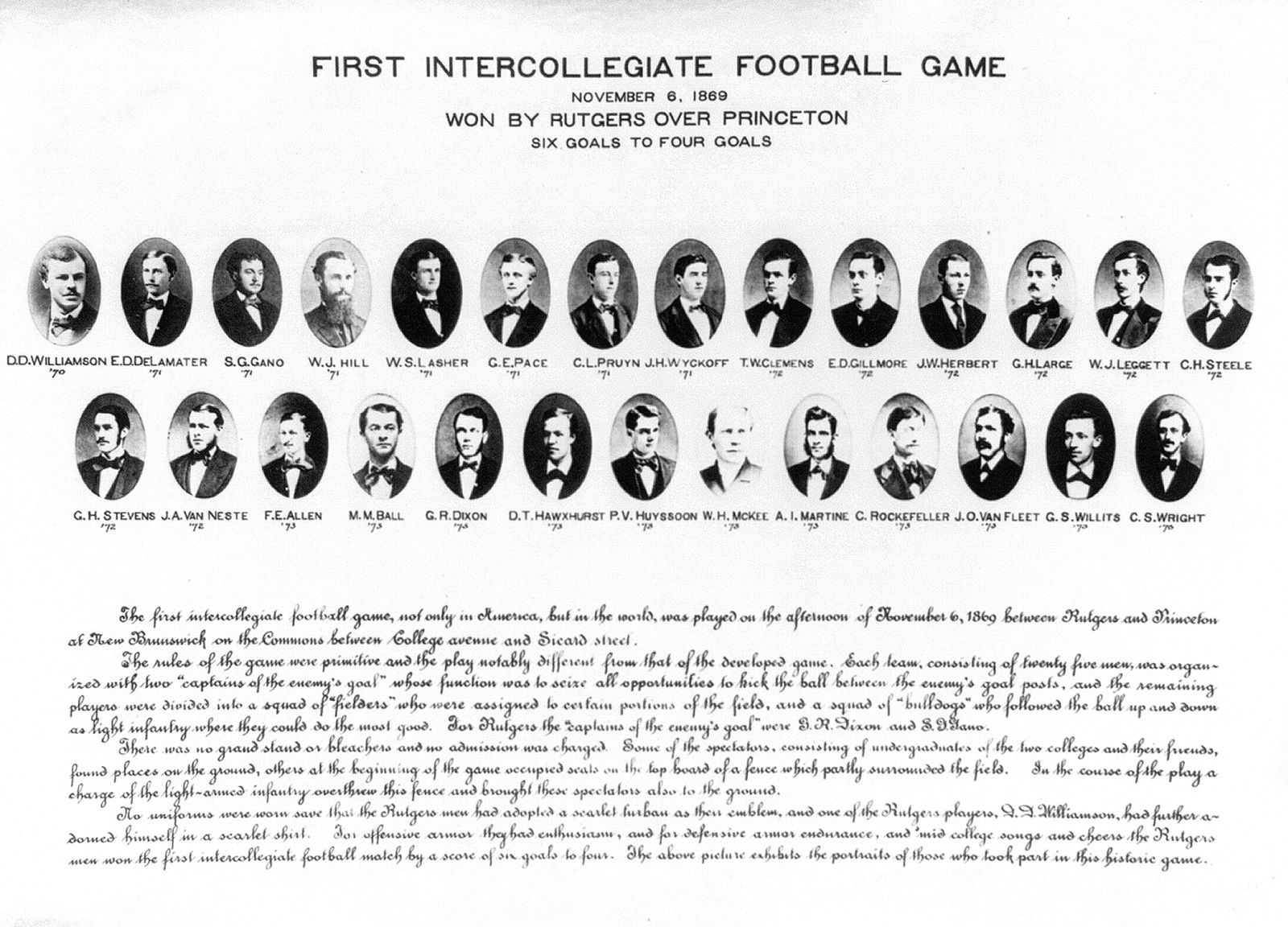 First Intercollegiate Football Game, Novermber 6, 1869, Won By Rutgers Over Princeton, c. 1869 — historic photograph