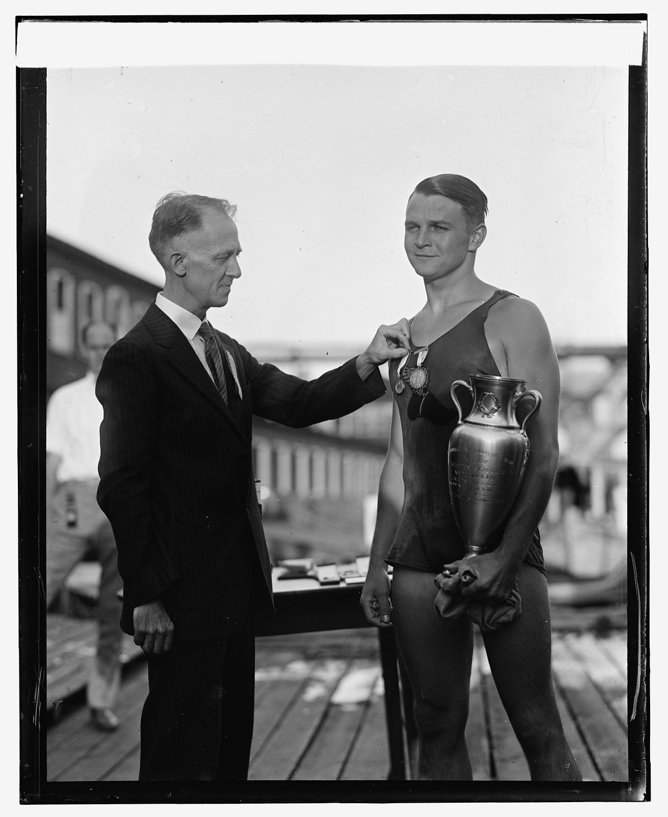 D.C. Crain & Clarence Ross, 1st Nat'l Long Dis. Swimming Race, 8/22/25, [19]25 August 22. — historic photograph