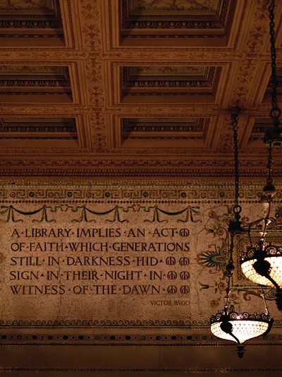 A Library Implies an Act of Faith, in Mosaic Outside Preston Bradley Hall (Chicago, IL)