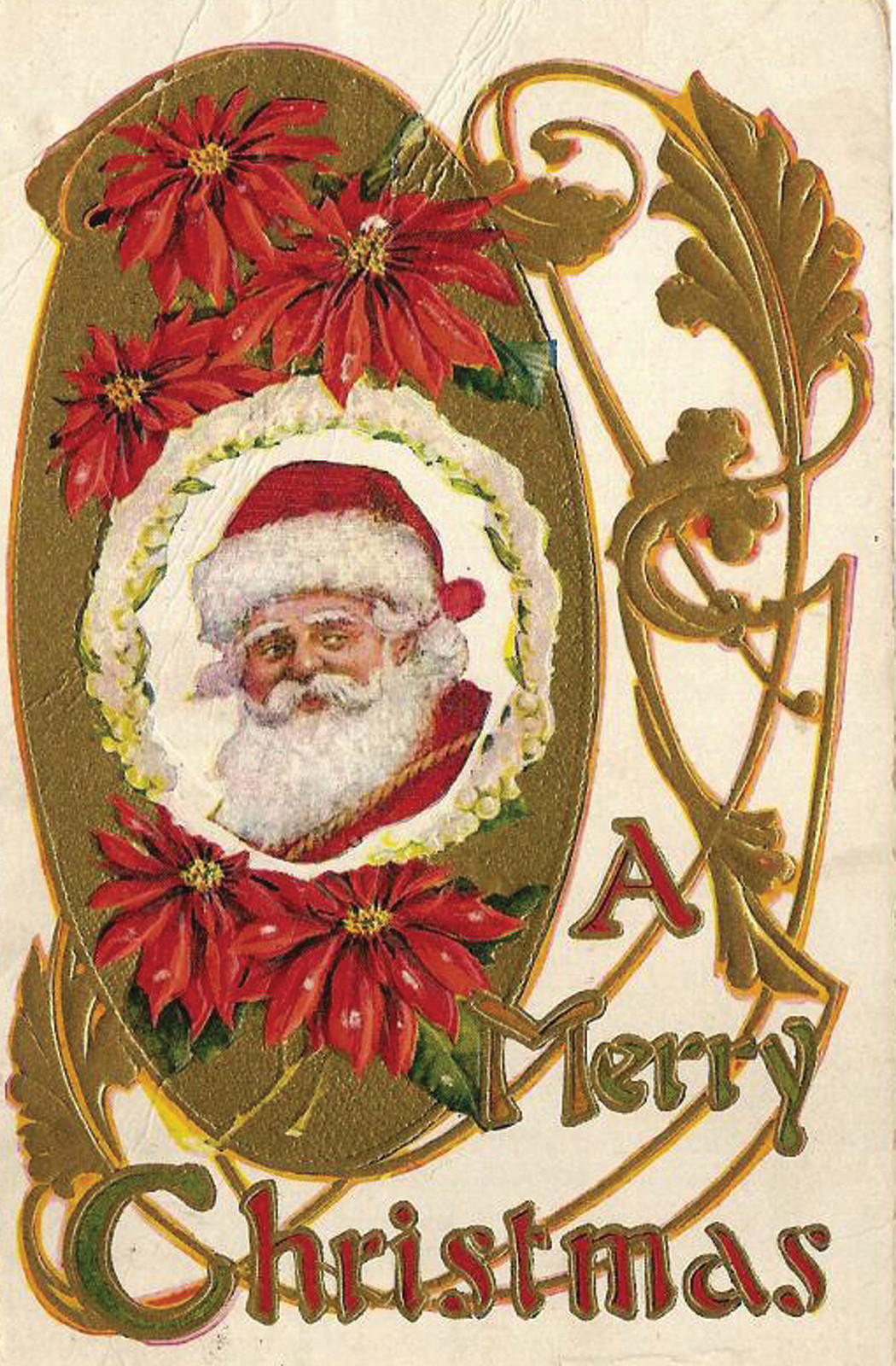 A Merry Christmas greeting card with Santa Claus — historic image