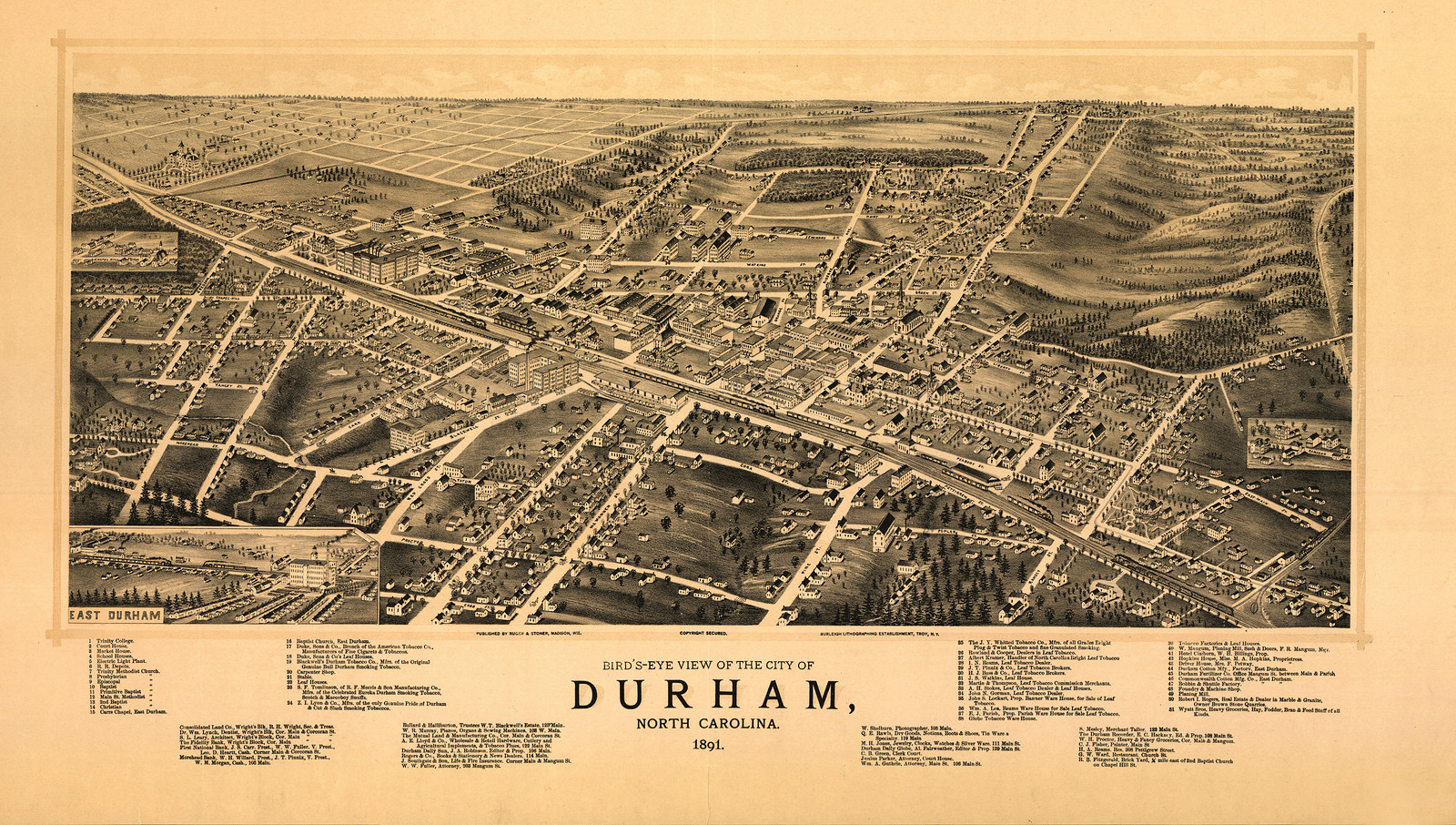 NC Durham 1891 MAP, 1891 — antique map