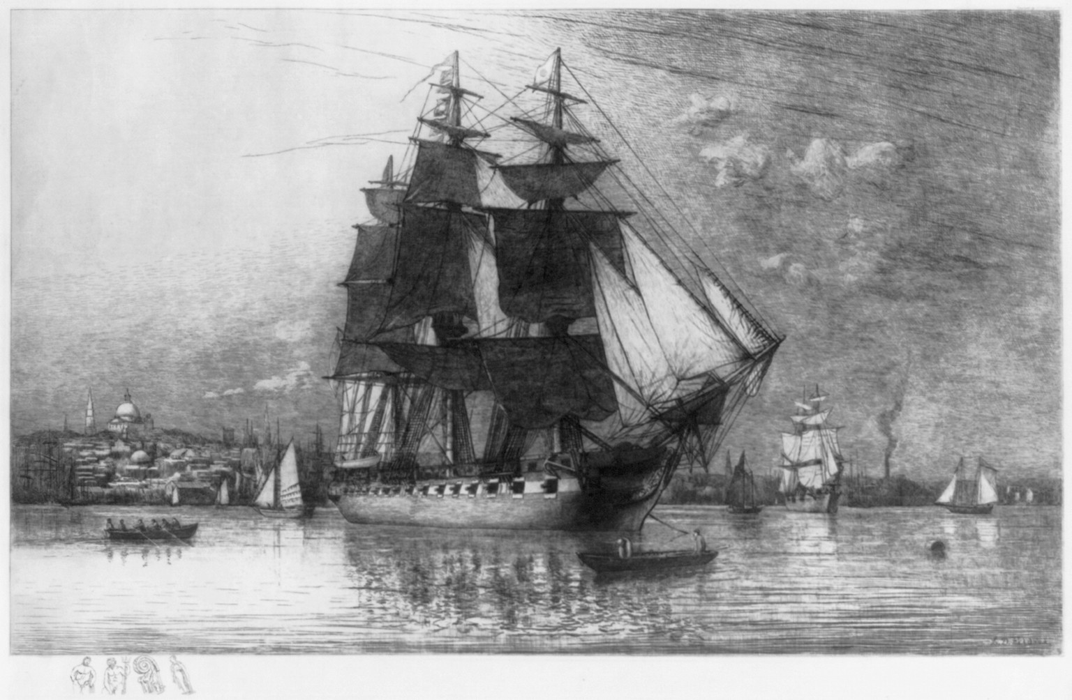 [The frigate Constitution in Boston Harbor], [no date recorded on shelflist card] — historic print